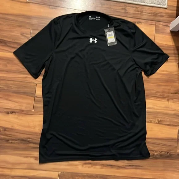 US UNDER ARMOUR Heatgear Loose 刺繍ロゴ ストレッチゴルフシャツ XXLサイズ メランジライトブルー UNDER ARMOUR HEATGEAR LOOSE FIT TEE T SHIRT Mens L Navy Blue